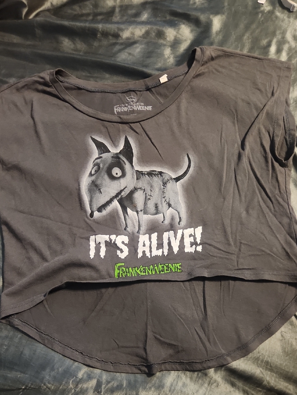 Disney Frankenweenie Grey Crop Top  Graphic Tee with White Logo